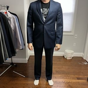 Navy Tommy Hilfiger Suit. Pants  34Wx 32L. Jacket- 41L.